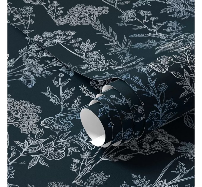 Vintage botanical dark blue floral wallpaper