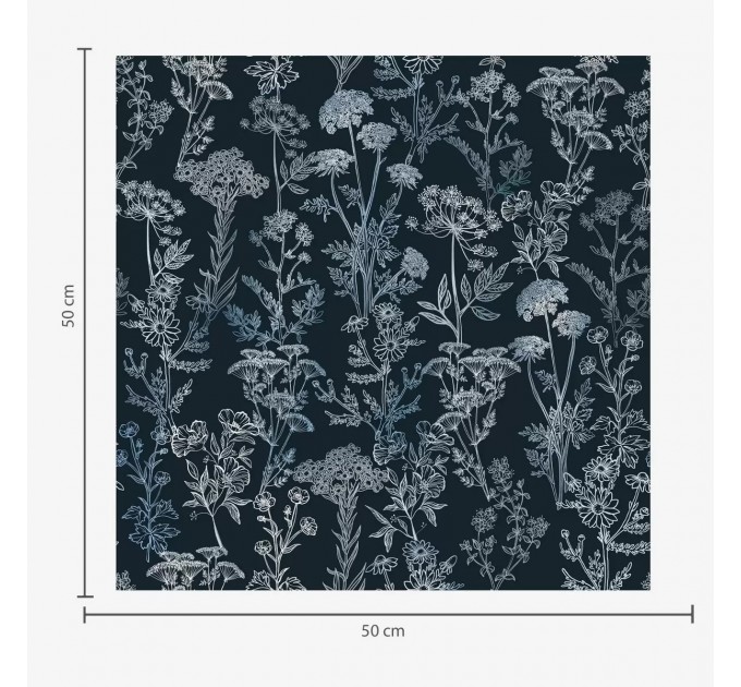 Vintage botanical dark blue floral wallpaper