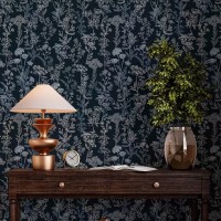 Vintage botanical dark blue floral wallpaper
