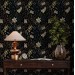 Elegant dark botanical wallpaper with cream flowers