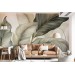 Oversized tropical leaf wallpaper mural in neutral colors