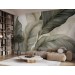 Oversized tropical leaf wallpaper mural in neutral colors