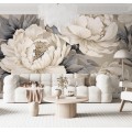 Elegant beige peony flowers wall mural – floral wallpaper
