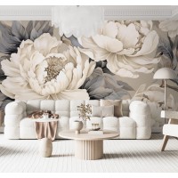 Elegant beige peony flowers wall mural – floral wallpaper