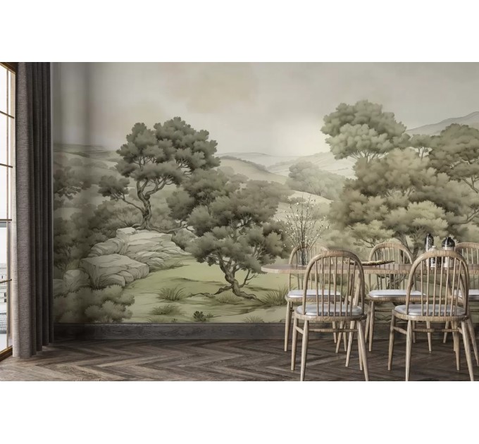 Scenic wall mural landscape trees Vintage nature wallpaper