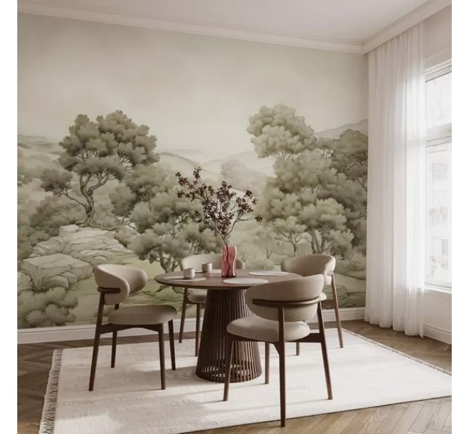 Scenic wall mural landscape trees Vintage nature wallpaper