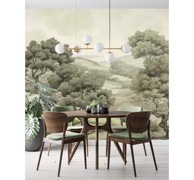 Scenic wall mural landscape trees Vintage nature wallpaper