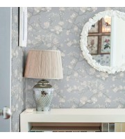 Wallpaper white flowers and branches on a pastel blue