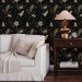 Elegant dark botanical wallpaper with cream flowers