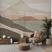 Mountains landscape wall mural in earthy tones