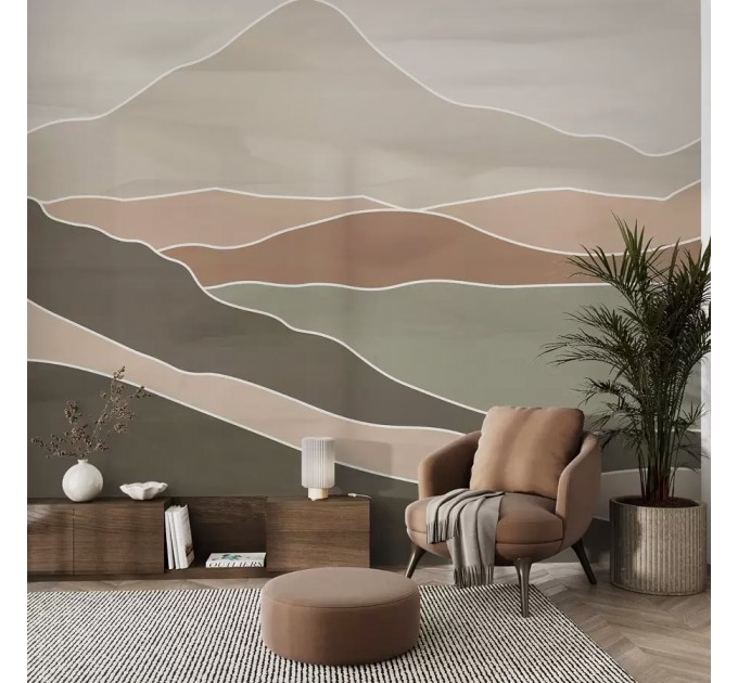 Mountains landscape wall mural in earthy tones