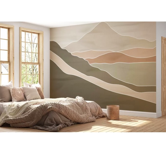 Mountains landscape wall mural in earthy tones