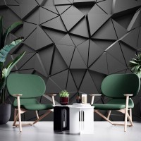 3D black geometric wallpaper – Modern abstract wall mural