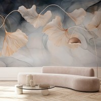 Elegant ginkgo leaf wallpaper – Soft neutral wall mural