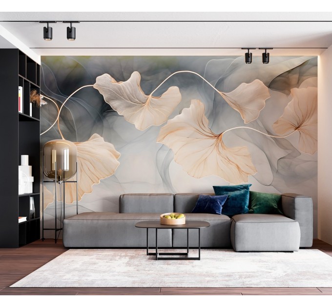Elegant ginkgo leaf wallpaper – Soft neutral wall mural