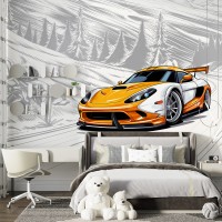 Orange sport car wallpaper Kids room wall mural