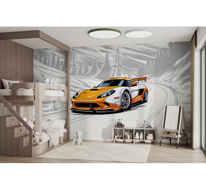 Orange sport car wallpaper Kids room wall mural