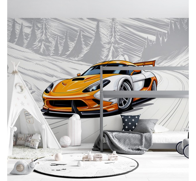 Orange sport car wallpaper Kids room wall mural