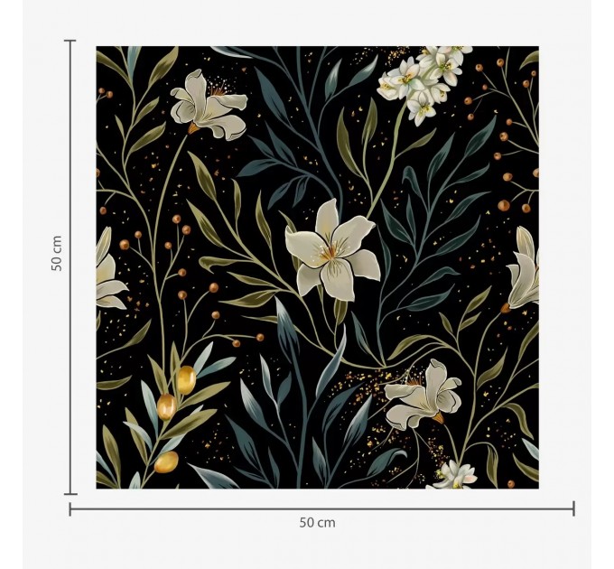 Elegant dark botanical wallpaper with cream flowers