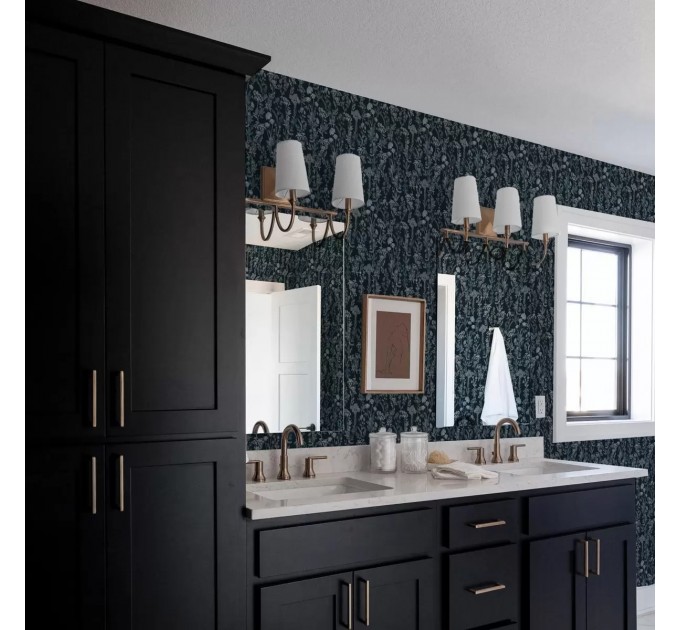 Vintage botanical dark blue floral wallpaper