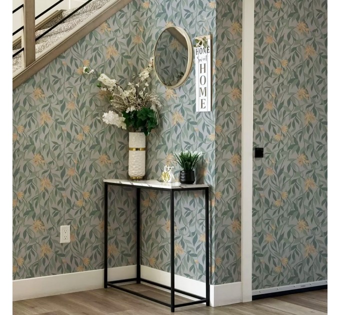 Botanical leaf wallpaper vintage style, Floral wall covering