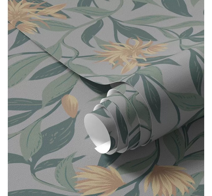 Botanical leaf wallpaper vintage style, Floral wall covering