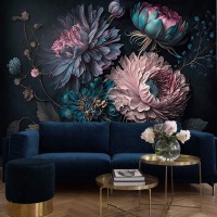 Dark oversized floral wallpaper mural