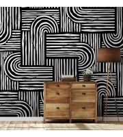 Abstract geometric wallpaper white strokes on black