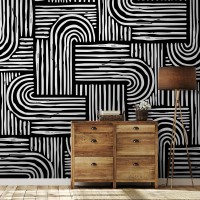 Abstract geometric wallpaper white strokes on black