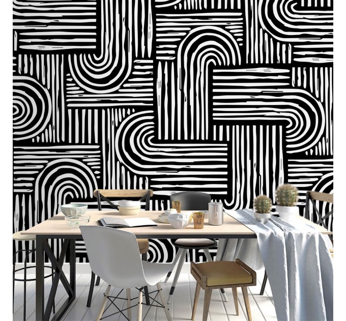 Abstract geometric wallpaper white strokes on black