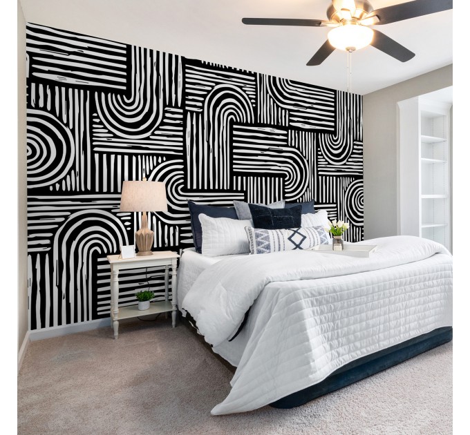 Abstract geometric wallpaper white strokes on black