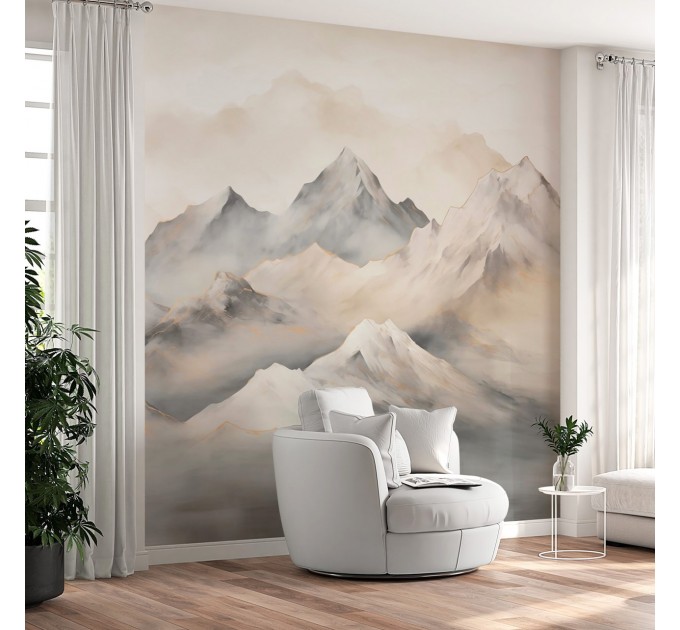 Pastel watercolor mountains wall mural Neutral landscape