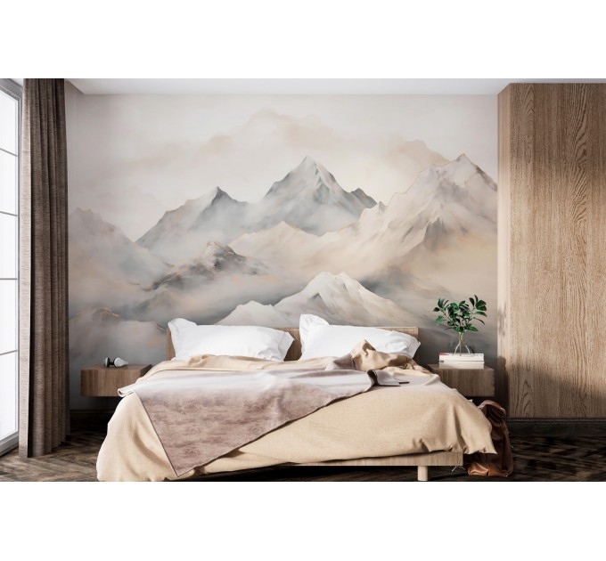 Pastel watercolor mountains wall mural Neutral landscape
