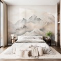 Pastel watercolor mountains wall mural Neutral landscape