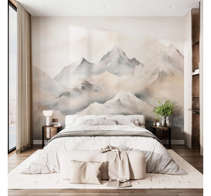 Pastel watercolor mountains wall mural Neutral landscape