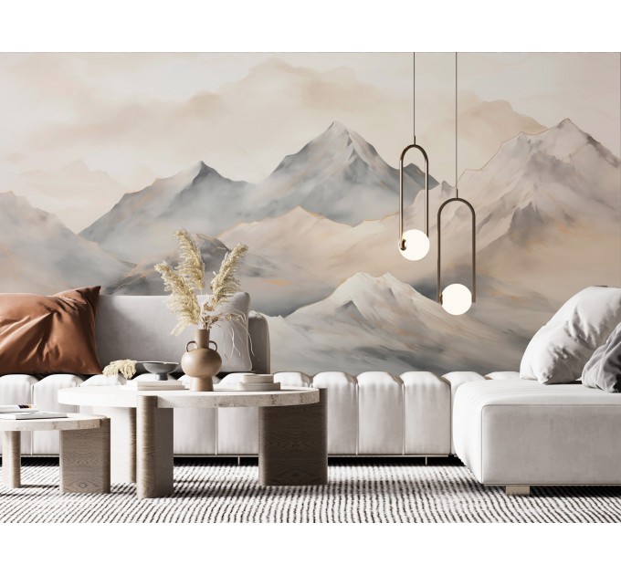 Pastel watercolor mountains wall mural Neutral landscape