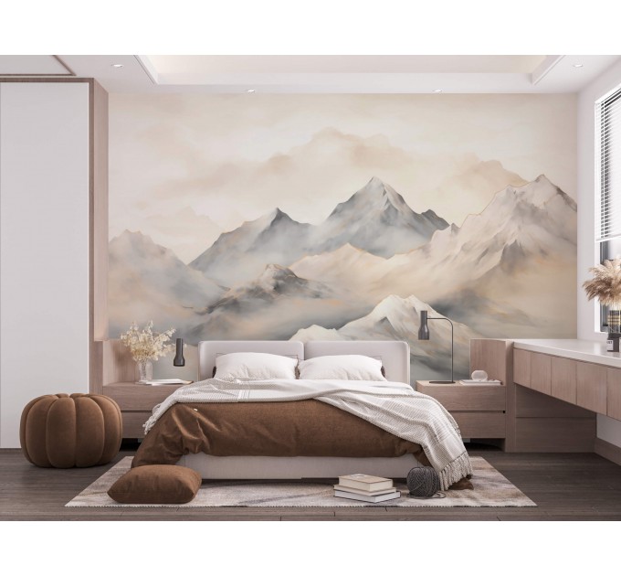 Pastel watercolor mountains wall mural Neutral landscape