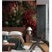 Moody dark floral wallpaper mural with protea