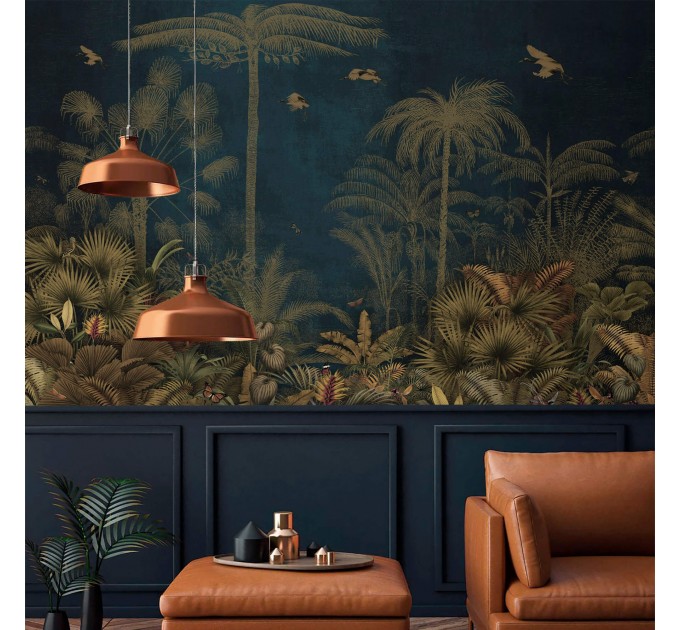 Vintage jungle wallpaper Dark tropical wall mural with palms