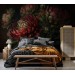 Moody dark floral wallpaper mural with protea