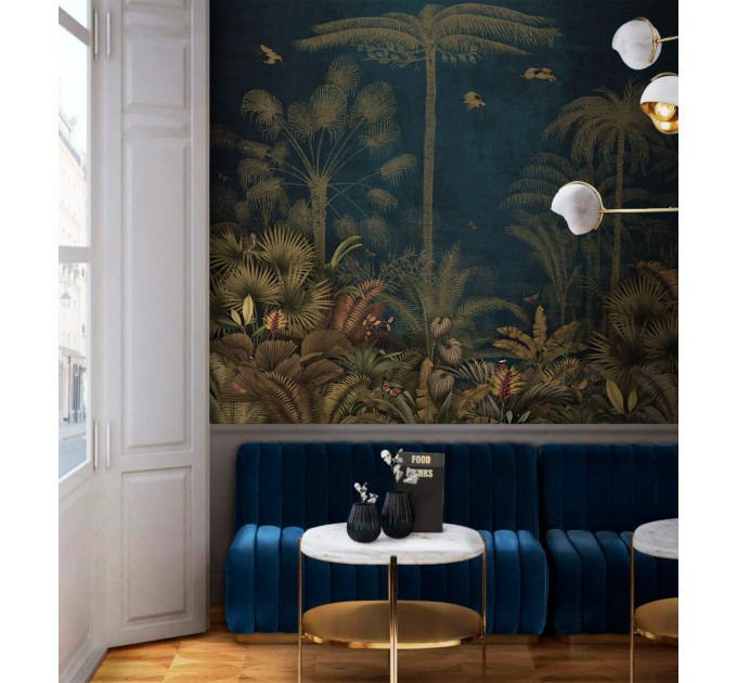 Vintage jungle wallpaper Dark tropical wall mural with palms