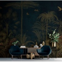 Vintage jungle wallpaper Dark tropical wall mural with palms