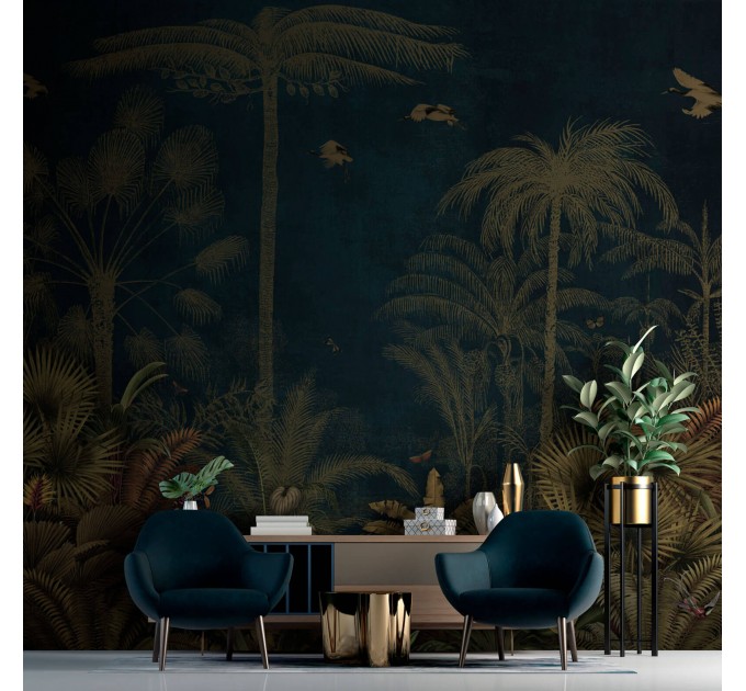 Vintage jungle wallpaper Dark tropical wall mural with palms