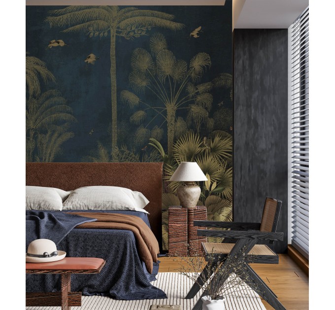 Vintage jungle wallpaper Dark tropical wall mural with palms