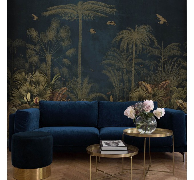 Vintage jungle wallpaper Dark tropical wall mural with palms