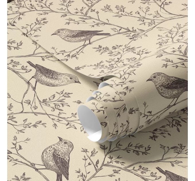 Botanical wallpaper Sparrows on branches