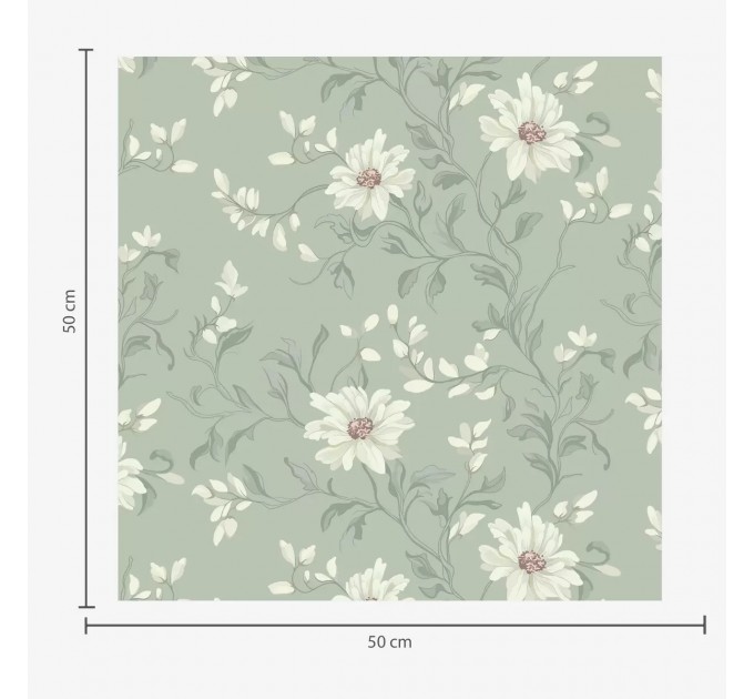 Floral wallpaper White flowers with wriggling leaves