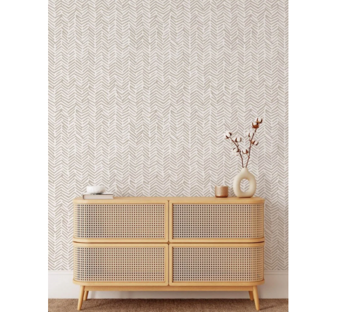 Herringbone wallpaper, minimalist boho chic style