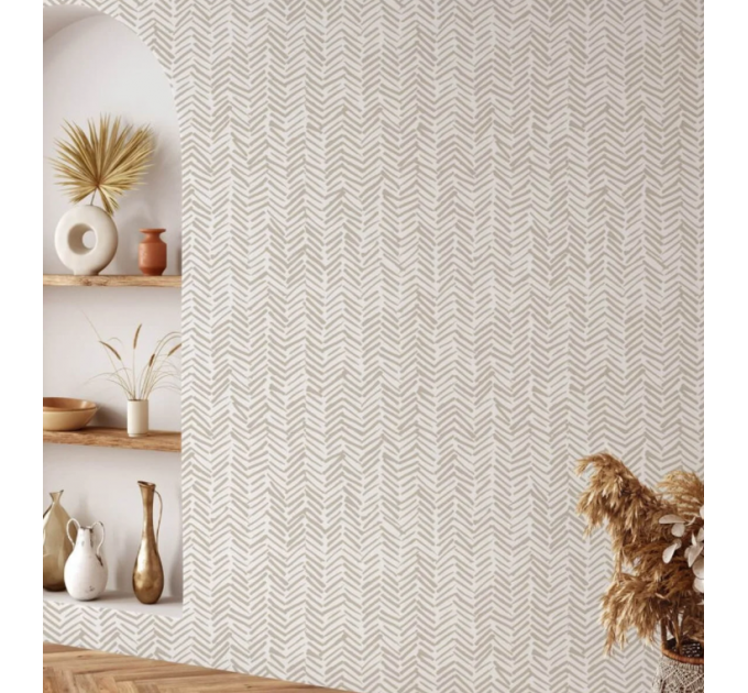 Herringbone wallpaper, minimalist boho chic style