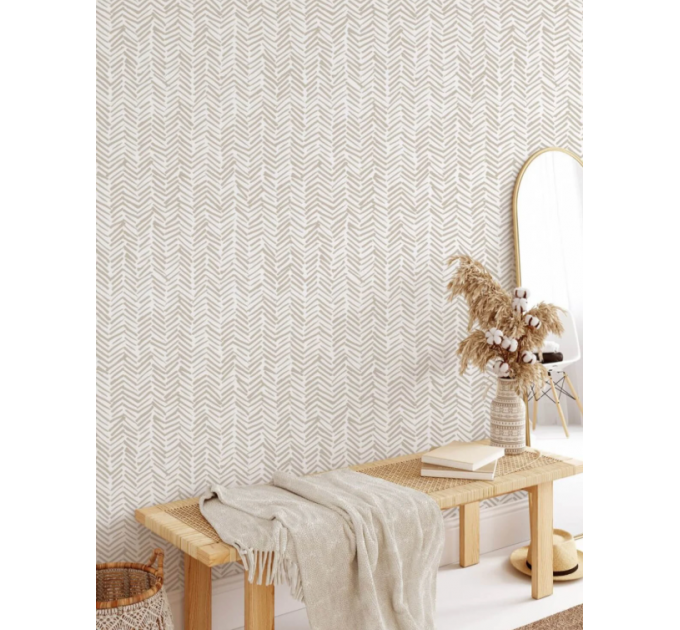 Herringbone wallpaper, minimalist boho chic style